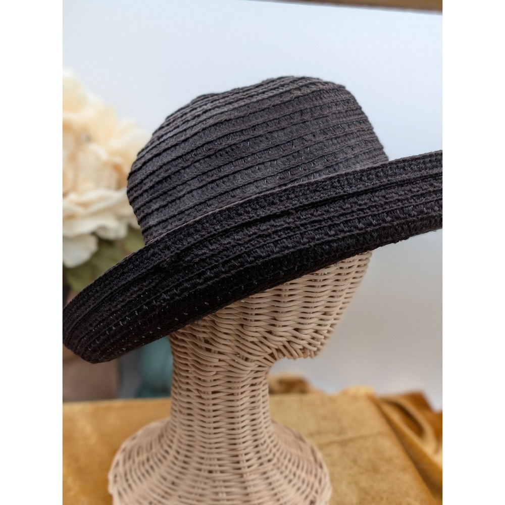 Black Woven Cloche Sun Hat Side Bow Detail Packable Travel Ribbon Bucket Hat